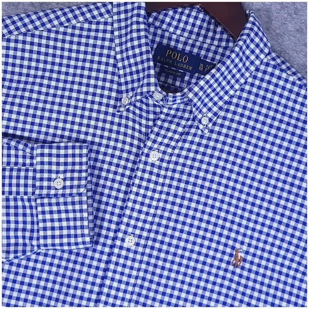 Polo Ralph Lauren Gingham Oxford Shirt Size XL Blue Preppy Pony Long Sleeve